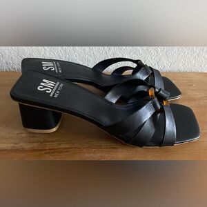 SM New York NEW Black Square Toe Block Heel Heeled Sandals Size 8.5 2” Heel